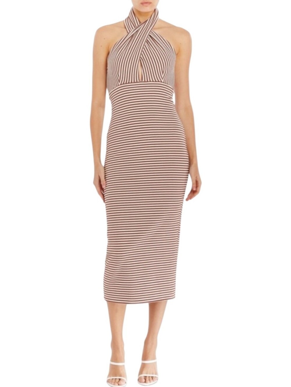 Amanda Uprichard Conchita Striped Halter Midi Bodycon Dress Size Large View 2